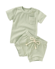 Load image into Gallery viewer, Ribbed short-sleeve &amp; shorts set - Succulent
