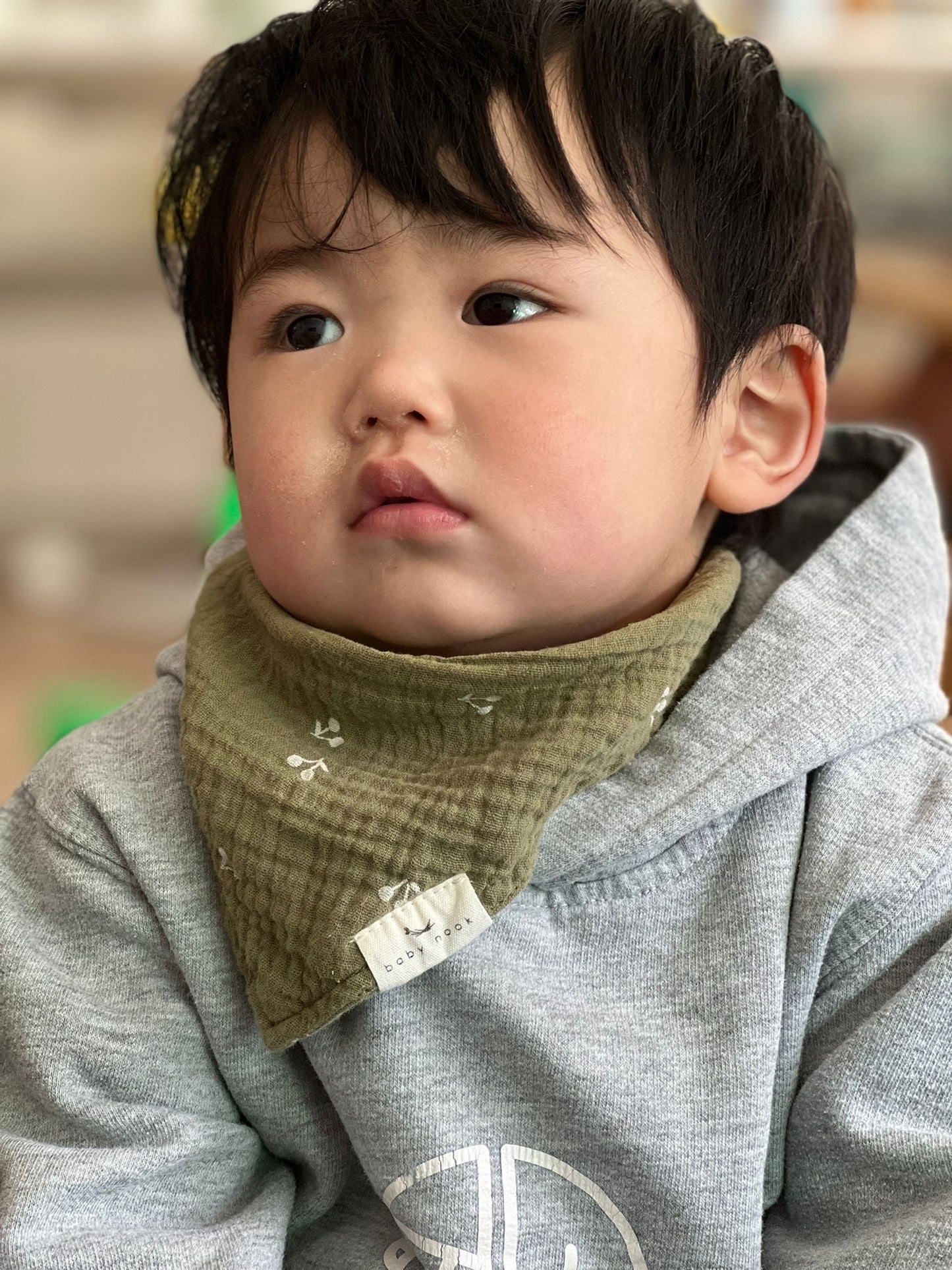 Cotton Muslin Bandana Bib - Olive Green