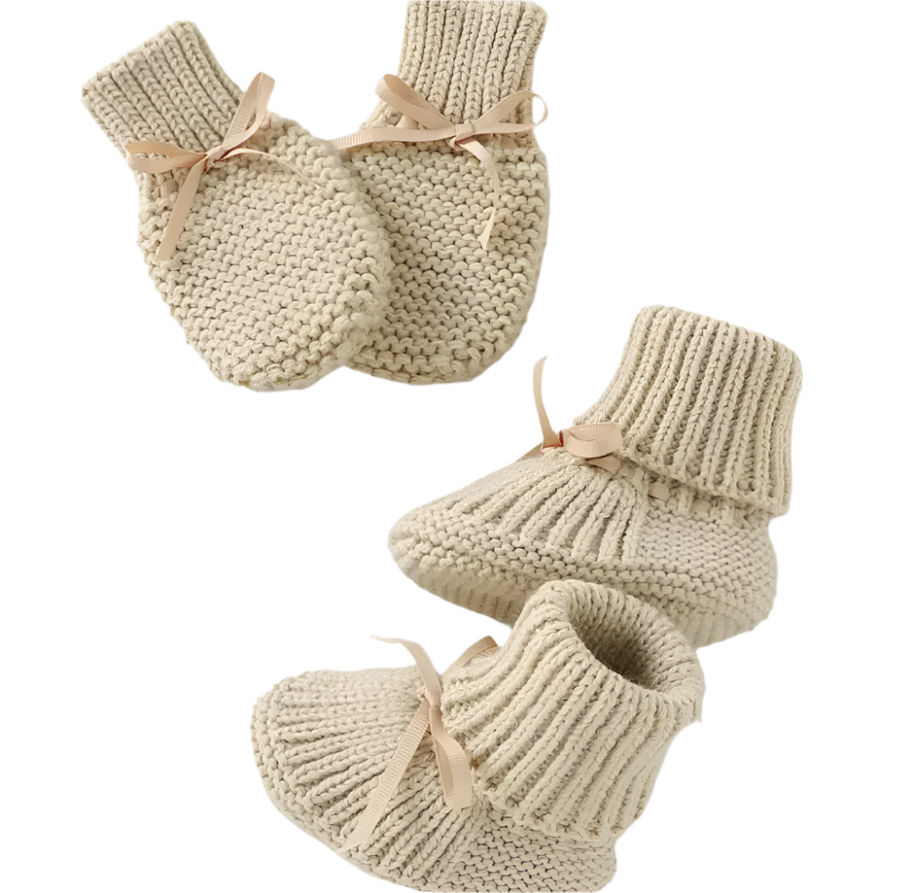 Knitted Baby Boots & Mittens - Beige