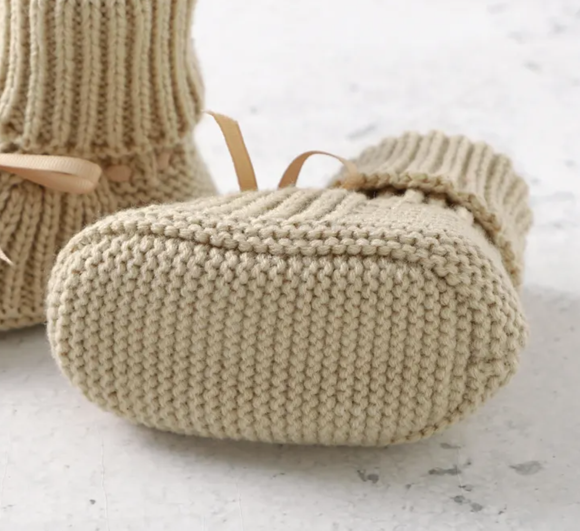 Knitted Baby Boots & Mittens - Beige