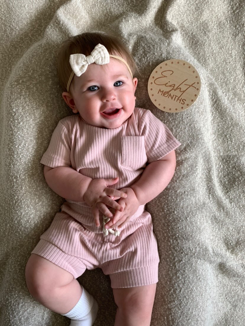 Ribbed short-sleeve & shorts set - Blush