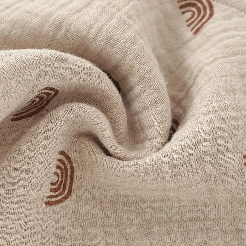 Cotton Muslin Bandana Bib - Beige Rainbows