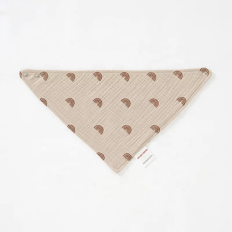 Cotton Muslin Bandana Bib - Beige Rainbows