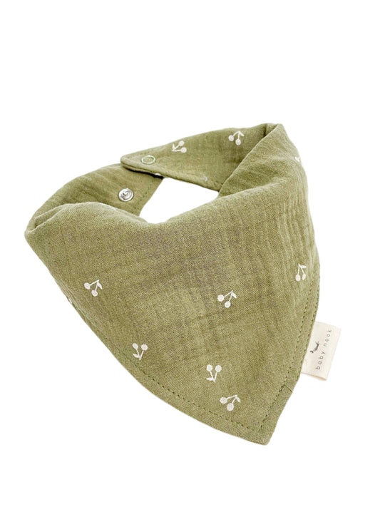 Cotton Muslin Bandana Bib - Olive Green