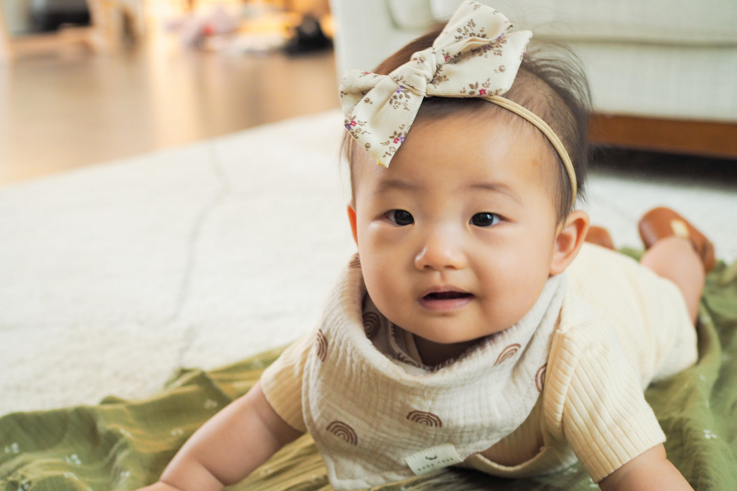 Cotton Muslin Bandana Bib - Beige Rainbows