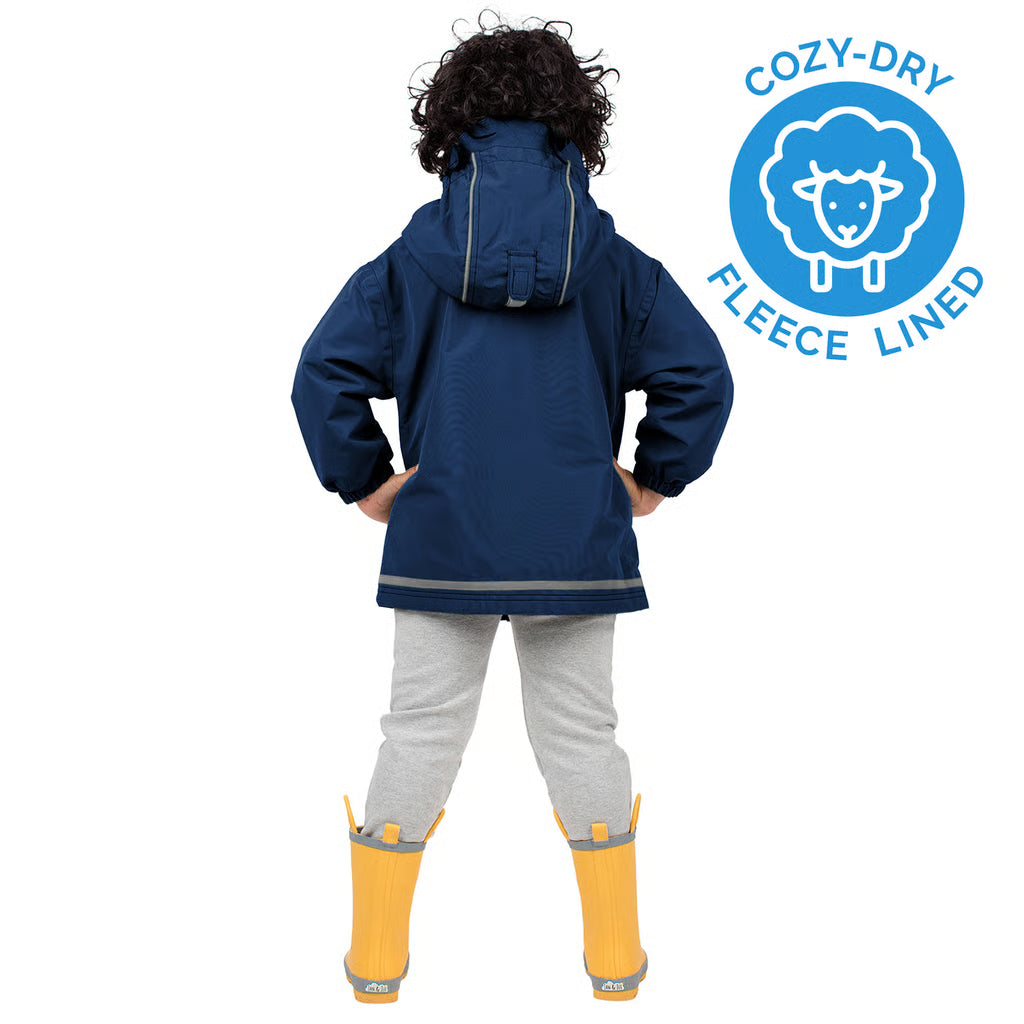 Kids Fleece Lined Rain Jackets | Dark Navy
