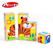 Load image into Gallery viewer, AC6670 9 Piece wooden animal cube puzzle
