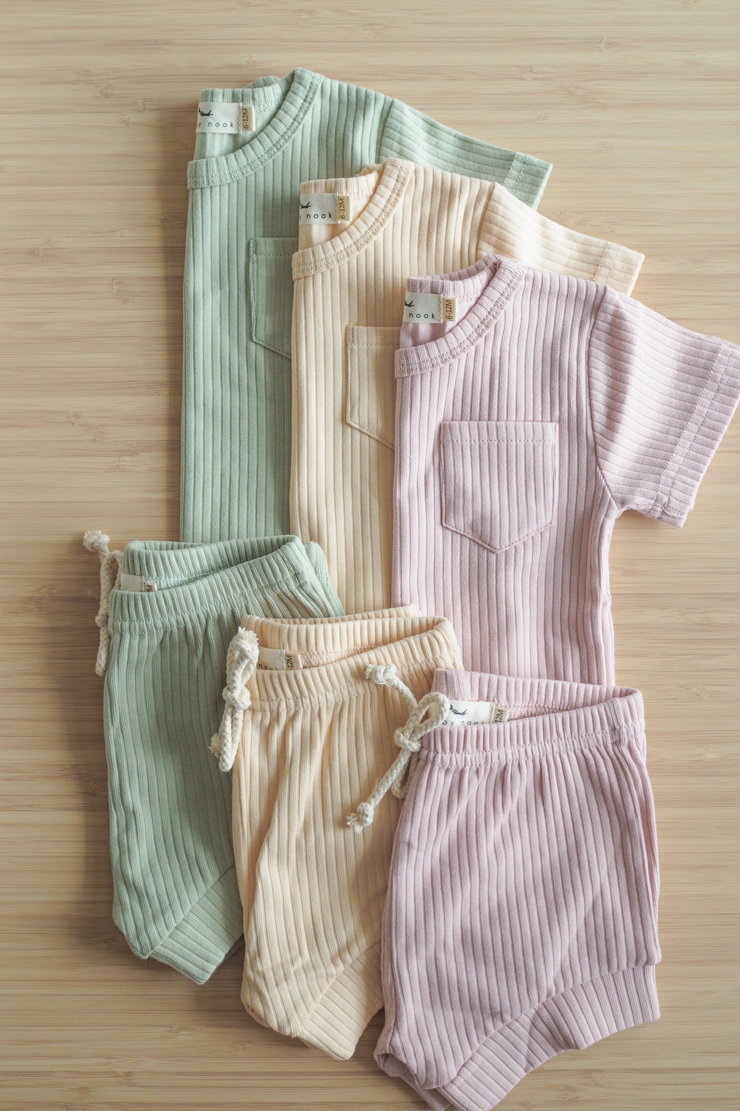 Ribbed short-sleeve & shorts set - Blush