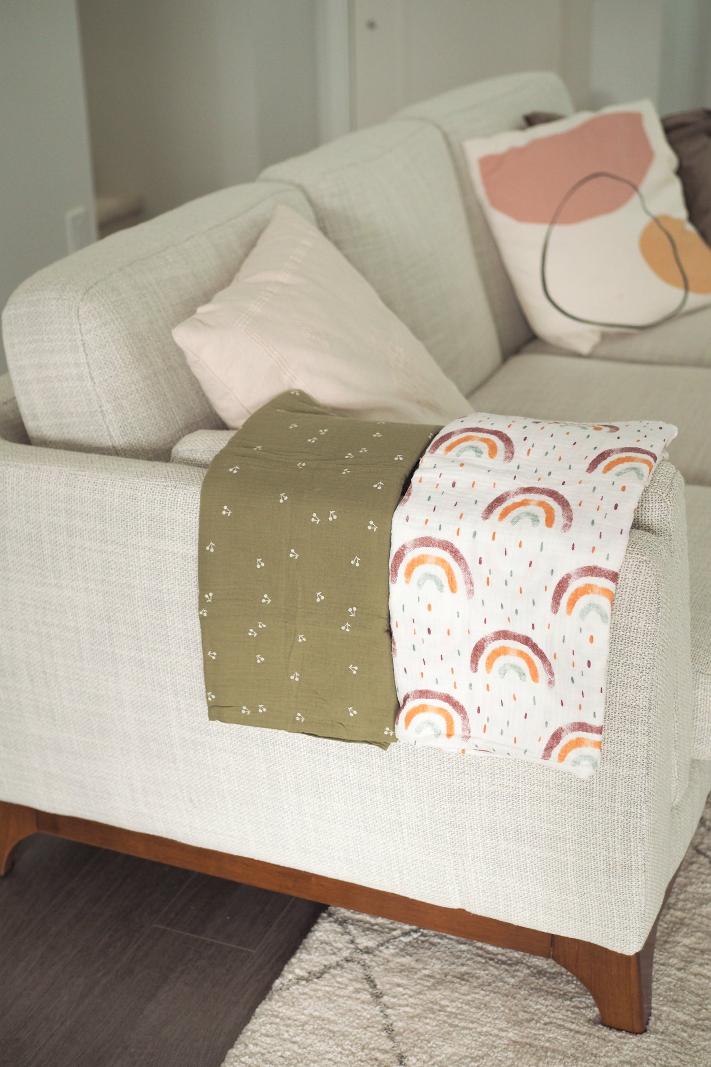 Large Organic Cotton Muslin Swaddle Blanket- Olive Green