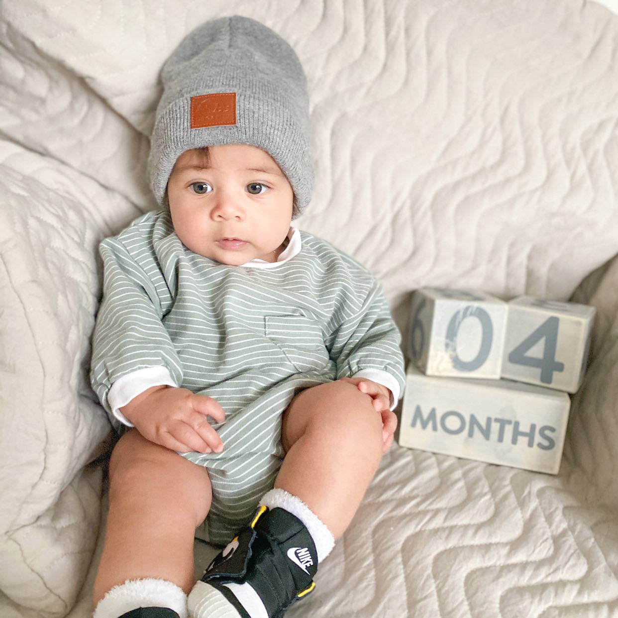 Organic Cotton Striped Onesie - Green