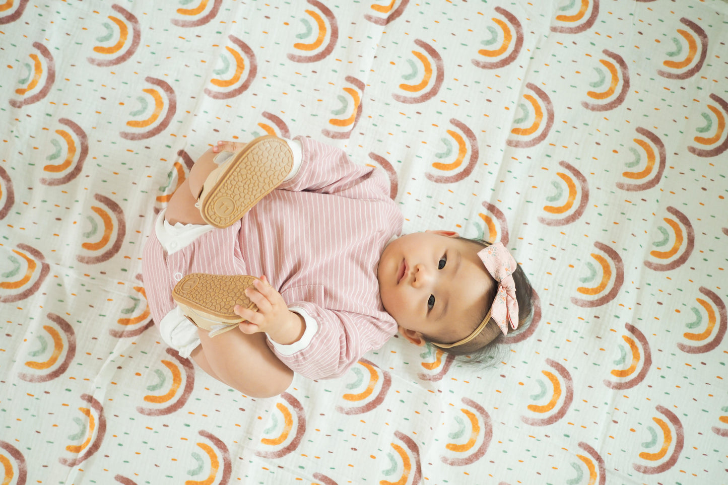 Large Organic Cotton Muslin Swaddle Blanket - Rainbow